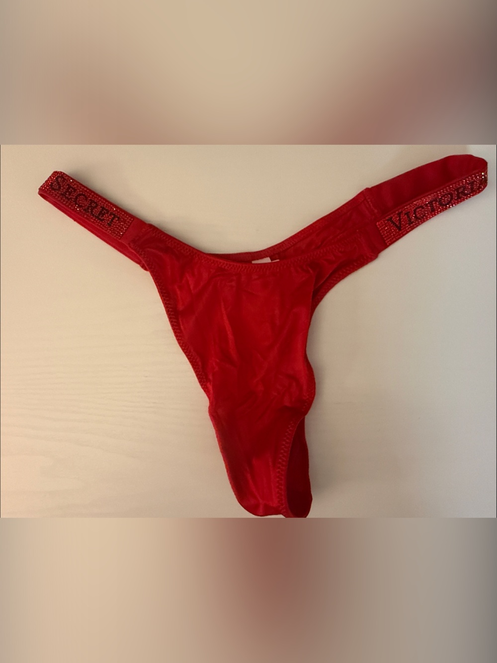 Victoria's Secret Red Rhinestone Logo Thong Bikini Panty